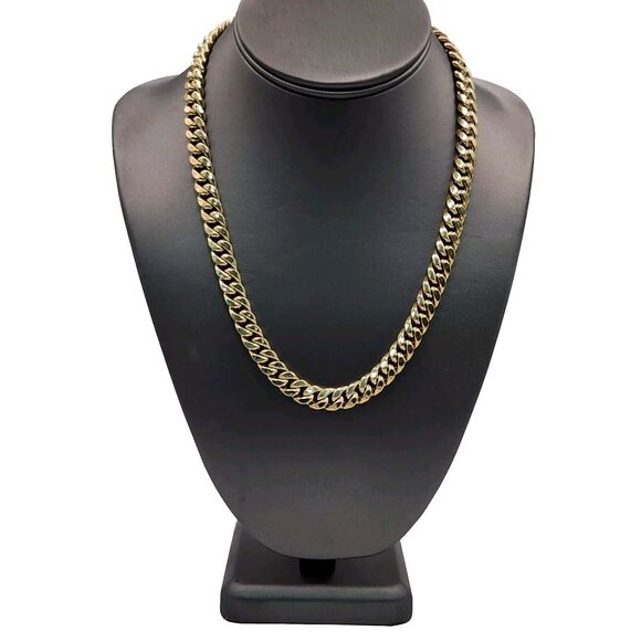 10k Yellow Gold Hollow Cuban Chain Necklace 18" - Picture 1 of 9